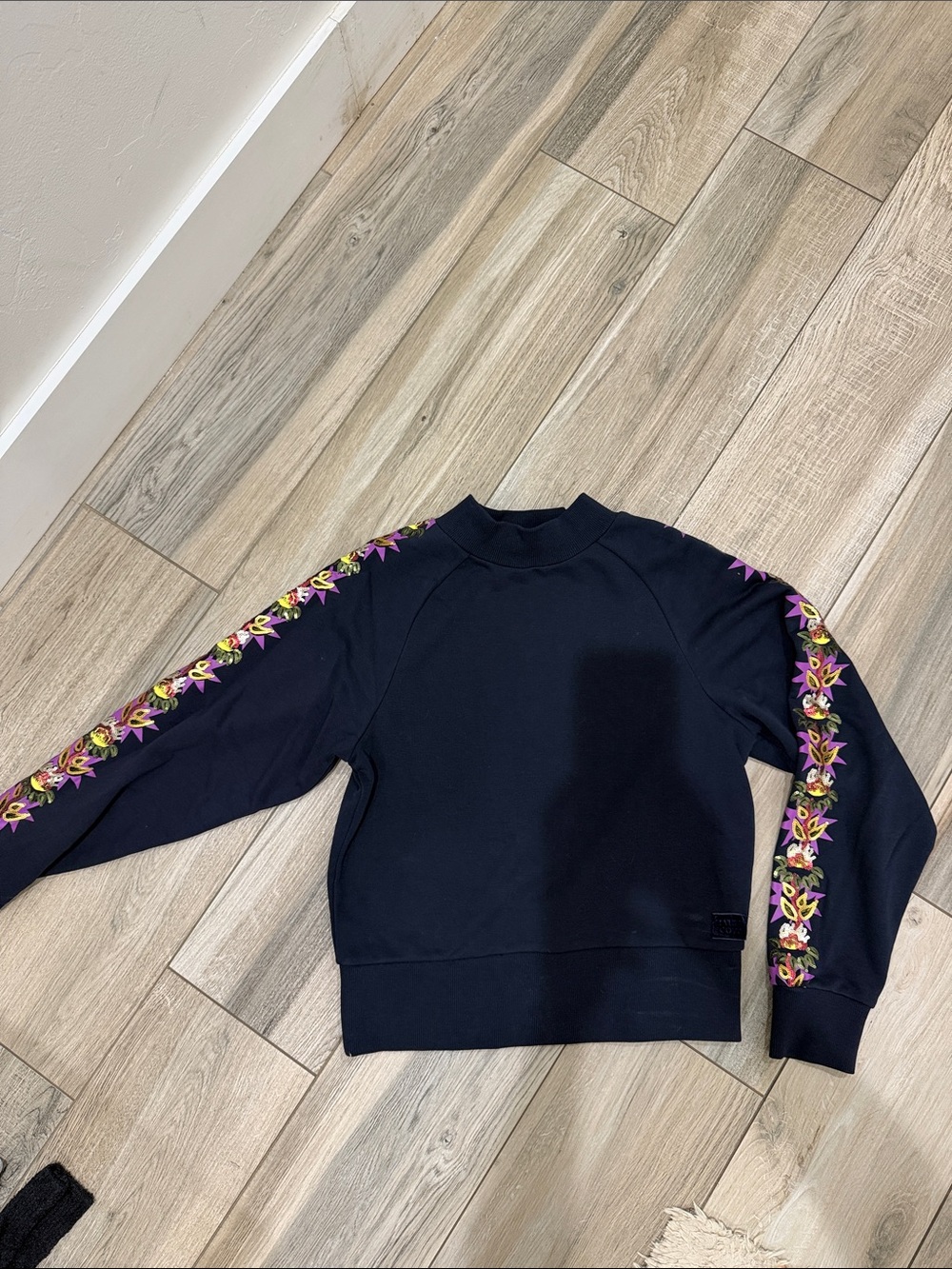 Scotch & Soda Navy Sweater with Floral Sleeve Detail